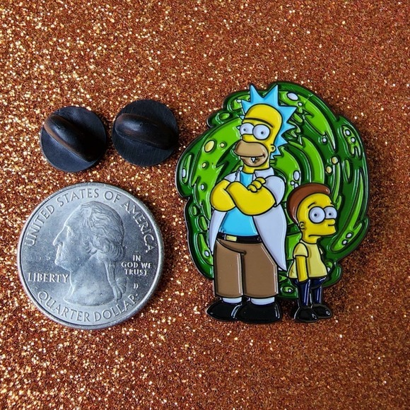 The Simpsons Bart & Homer as Rick and Morty TV Crossover Mashup Enamel Pin - Picture 2 of 2